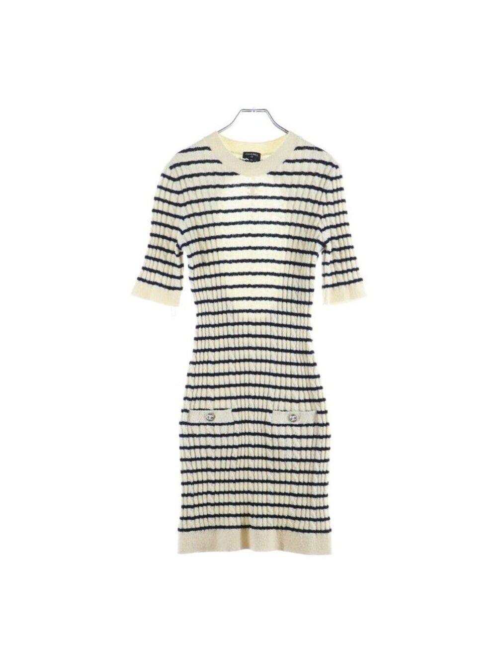 Chanel CC Logo Border Wool Knit Dress Black White